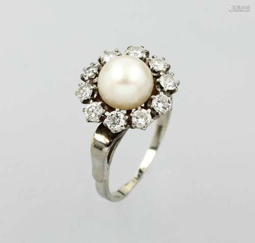 14 kt gold ring with cultured akoya pearl and