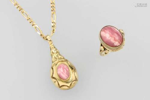 14 kt gold ring and pendant with rhodochrosite