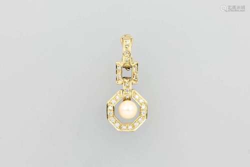 14 kt gold clippendant with diamonds and pearl