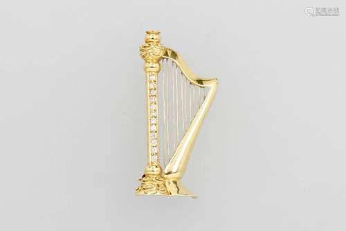 18 kt gold brooch 'harp' with brilliants