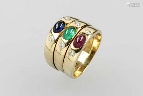 14 kt gold ring with coloured stones and brilliants