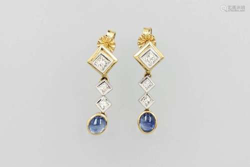 Pair of 18 kt gold earrings with sapphires anddiamonds