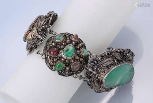 Bracelet with jade, silver, China approx. 1960