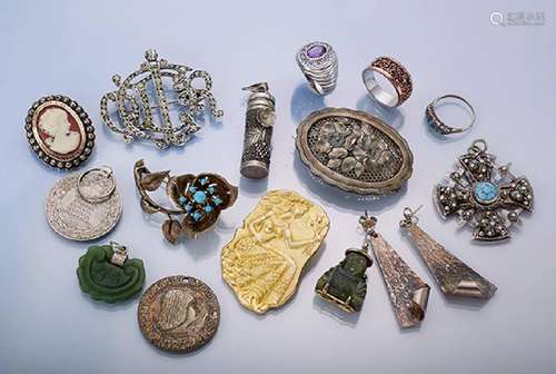 Lot 15 pieces silber jewellery, german/french approx.