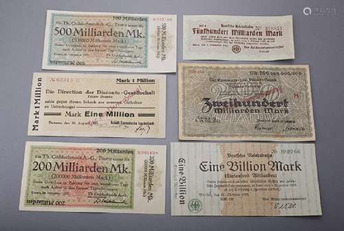 Lot 7 banknotes, German Reich, 1923