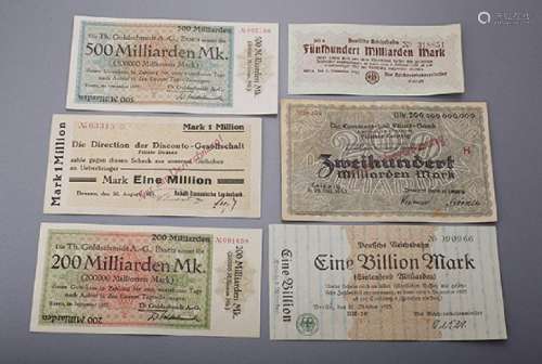 Lot 7 banknotes, German Reich, 1923