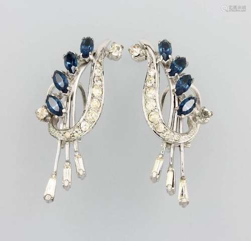 Pair of earclips with rhine stones, silver 925, West