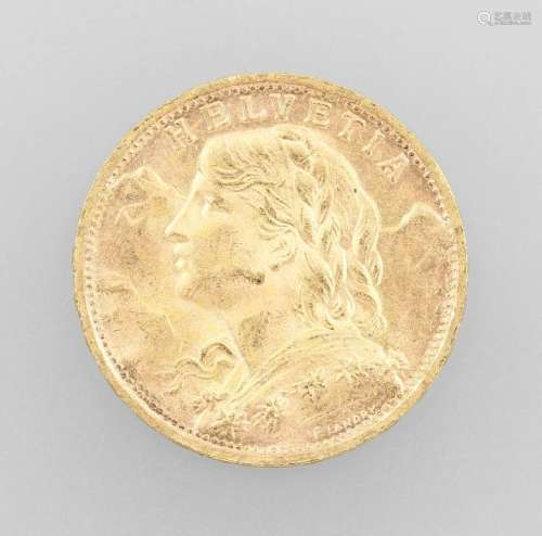 Gold coin, 20 Swiss Francs, Switzerland, 1947