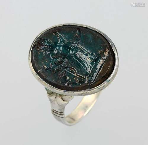 Signet ring with glass, approx. 1830/50s, 800 silver