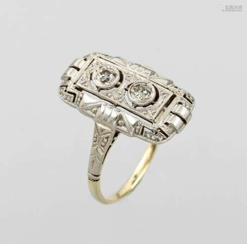 Art-Deco ring with diamonds, YG 585/000 and platinum