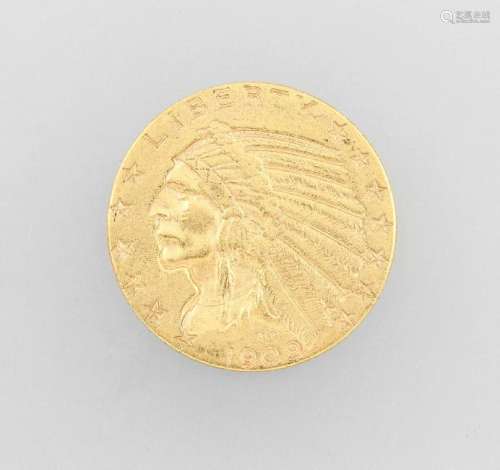 Gold coin, 5 Dollars, USA, 1909