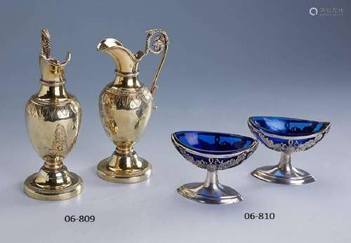 2 pots, France before 1838, silver 950 gilded