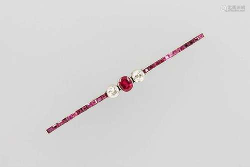 Bar brooch with rubies and diamonds