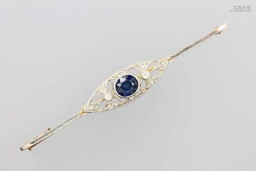 14 kt gold brooch with sapphires and diamonds