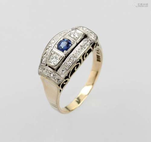 Art-Deco ring with sapphire and diamonds