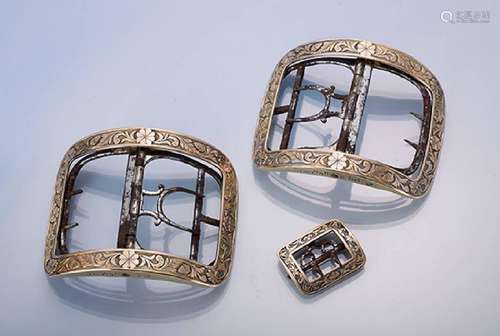 Lot 2 shoe buckles and 1 belt buckle