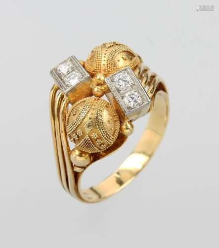 14 kt gold ring with granulates and diamonds