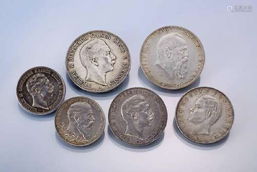 Lot 6 silver coins, German Empire