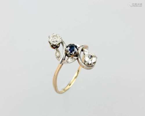 Art Nouveau ring with sapphire and diamonds, RG 750/000