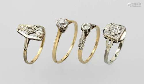 Lot 4 rings with diamonds, german approx. 1930-40