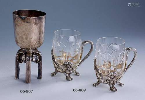 6 tea glasses, pure Art Nouveau, 800 silver