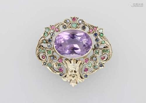 Brooch with coloured stones, silver, approx. 1880/1900s