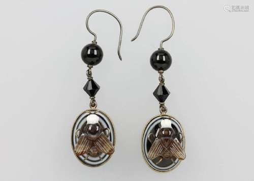 Pair of earrings with agates, Idar Oberstein approx.