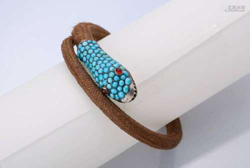 Bangle 'Snake' with hairs and turquoises, german