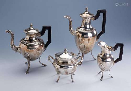 4-piece coffee/teaset, Brussels approx. 1900, silver