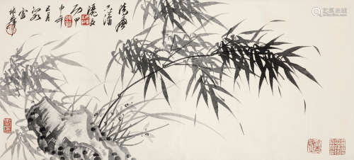 卢坤峰（b.1934） 竹韵 横批 水墨纸本