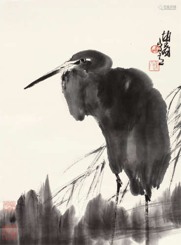 卢坤峰（b.1934） 水禽 立轴 水墨纸本