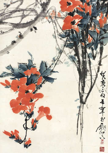 于希宁（1913～2007） 凌霄花 立轴 设色纸本