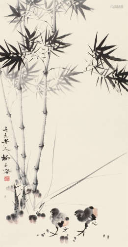 柳子谷（1901～1986） 竹鸡图 立轴 水墨纸本