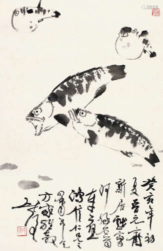 魏启后（1920～2009） 河豚石首 镜心 水墨纸本