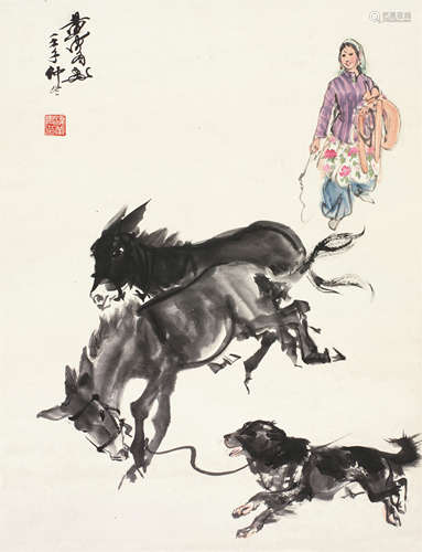 黄胄（1925～1997） 牧驴图 立轴 设色纸本