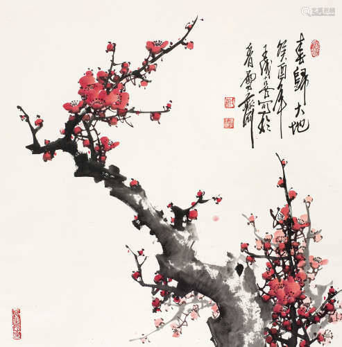 王成喜（b.1940） 红梅 立轴 设色纸本