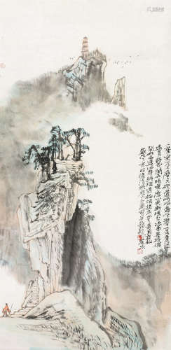 陈玉圃（b.1946） 策杖访友 立轴 设色纸本