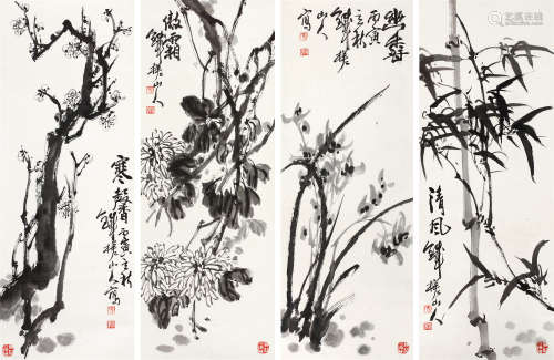 刘宝纯（b.1932） 梅兰竹菊 立轴 水墨纸本