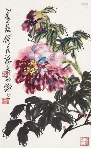 何水法（b.1946） 牡丹 立轴 设色纸本