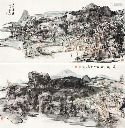 熊红钢（b.1959） 山水 （二幅） 镜心 设色纸本