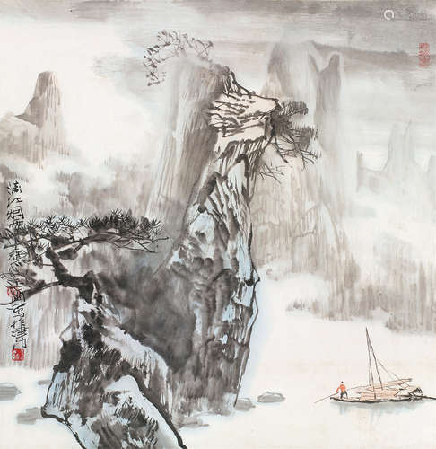 陈玉圃（b.1946） 漓江烟雨 立轴 设色纸本