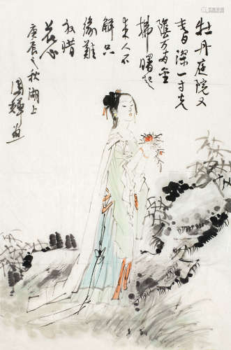 刘国辉（b.1940） 赏花深院中 镜心 设色纸本