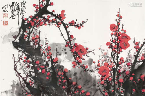 王成喜（b.1940） 红梅 镜心 设色纸本