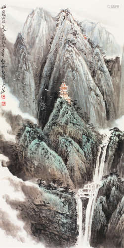 王文芳（b.1938） 山高水长 立轴 设色纸本