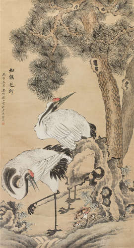 倪田（1855～1919） 松鹤遐龄 立轴 设色纸本