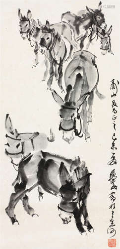 黄胄（1925～1997） 群驴 立轴 水墨纸本