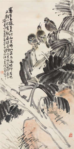 王云（1888～1934） 芭蕉栖禽 立轴 设色纸本