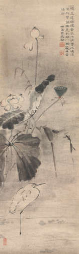 高凤翰（1683～1749） 荷花鹭鸶 立轴 设色纸本