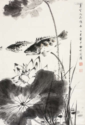 田世光（1916～1999） 荷趣图 立轴 水墨纸本