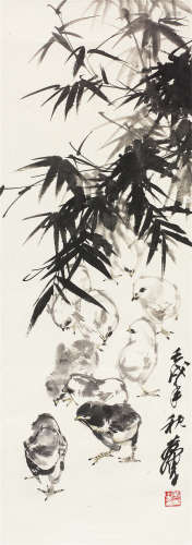 黄胄（1925～1997） 竹鸡图 立轴 设色纸本